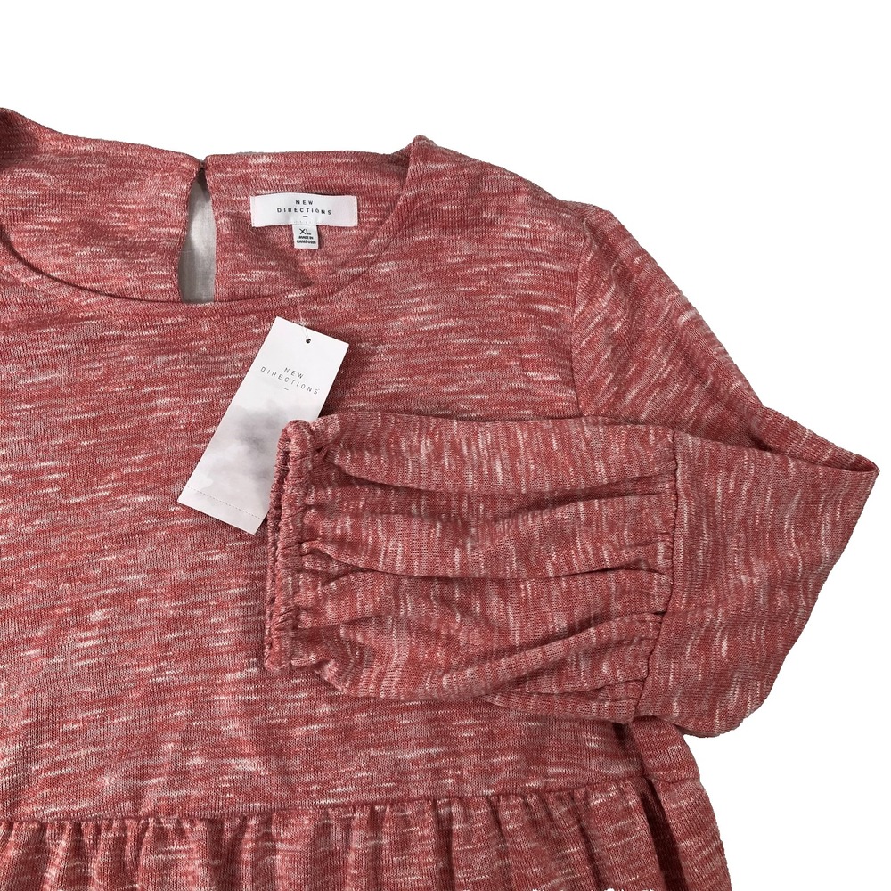 New Directions Sweater Women Size XL Coral Tiered Peplum Lightweight Blouse‎ NWT